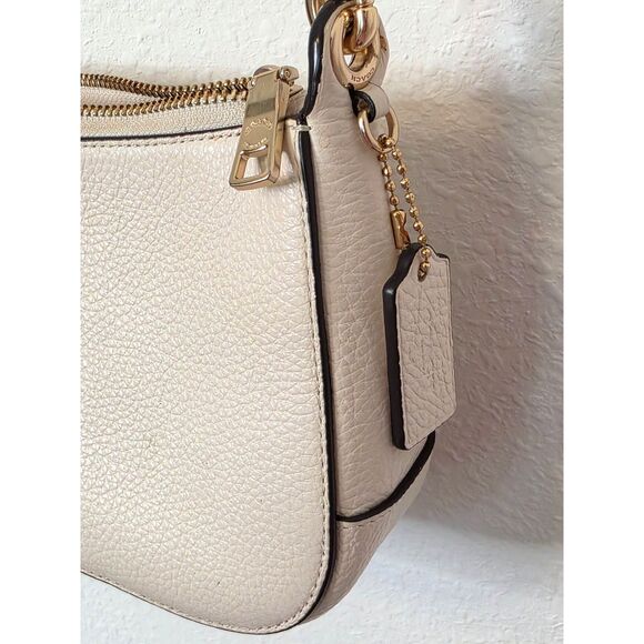 Coach Jess Baguette Pebble Leather Rainbow Strap Crossbody Bag White - Picture 11 of 16